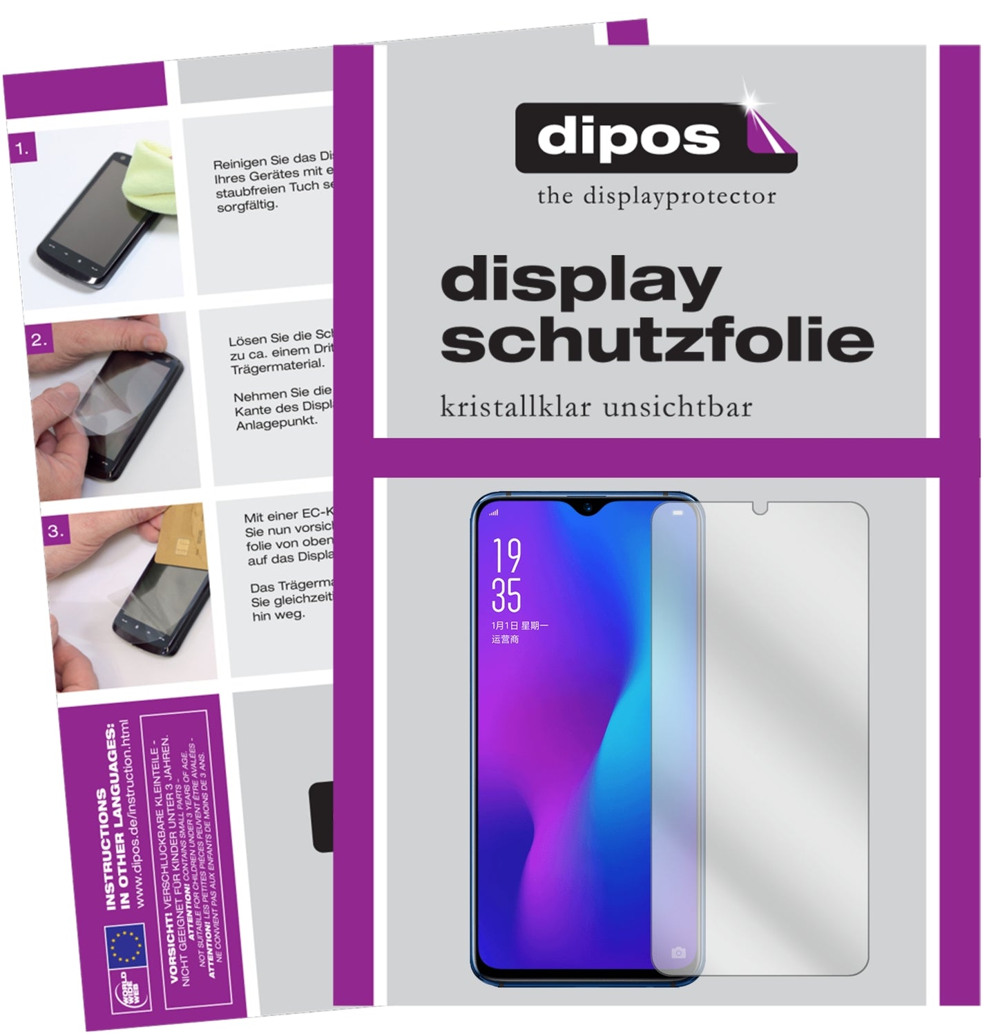 Klare Displayschutzfolie von dipos passend für Oppo R17 Pro, präziser Zuschnitt und blasenfrei montiert