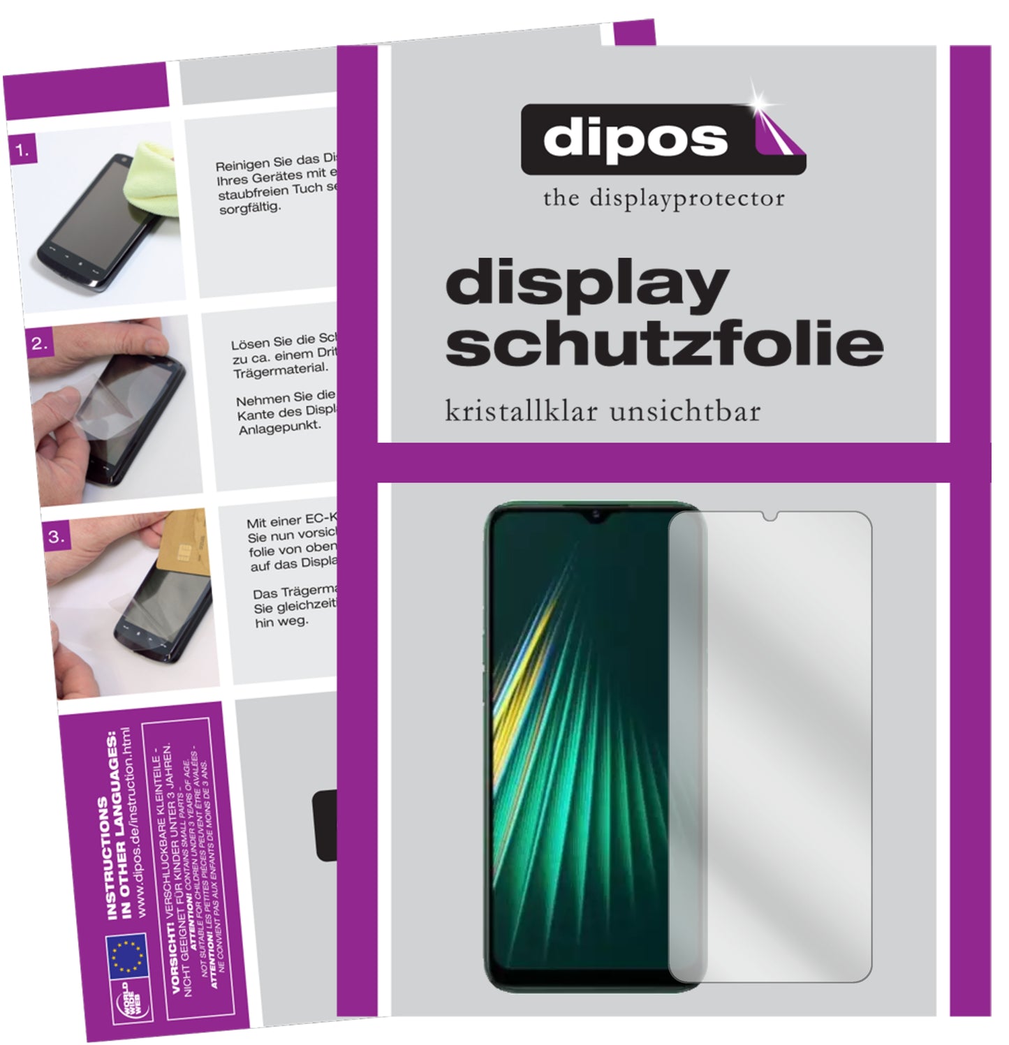 Klare Displayschutzfolie von dipos passend für Oppo Realme Narzo 10A, präziser Zuschnitt und blasenfrei montiert