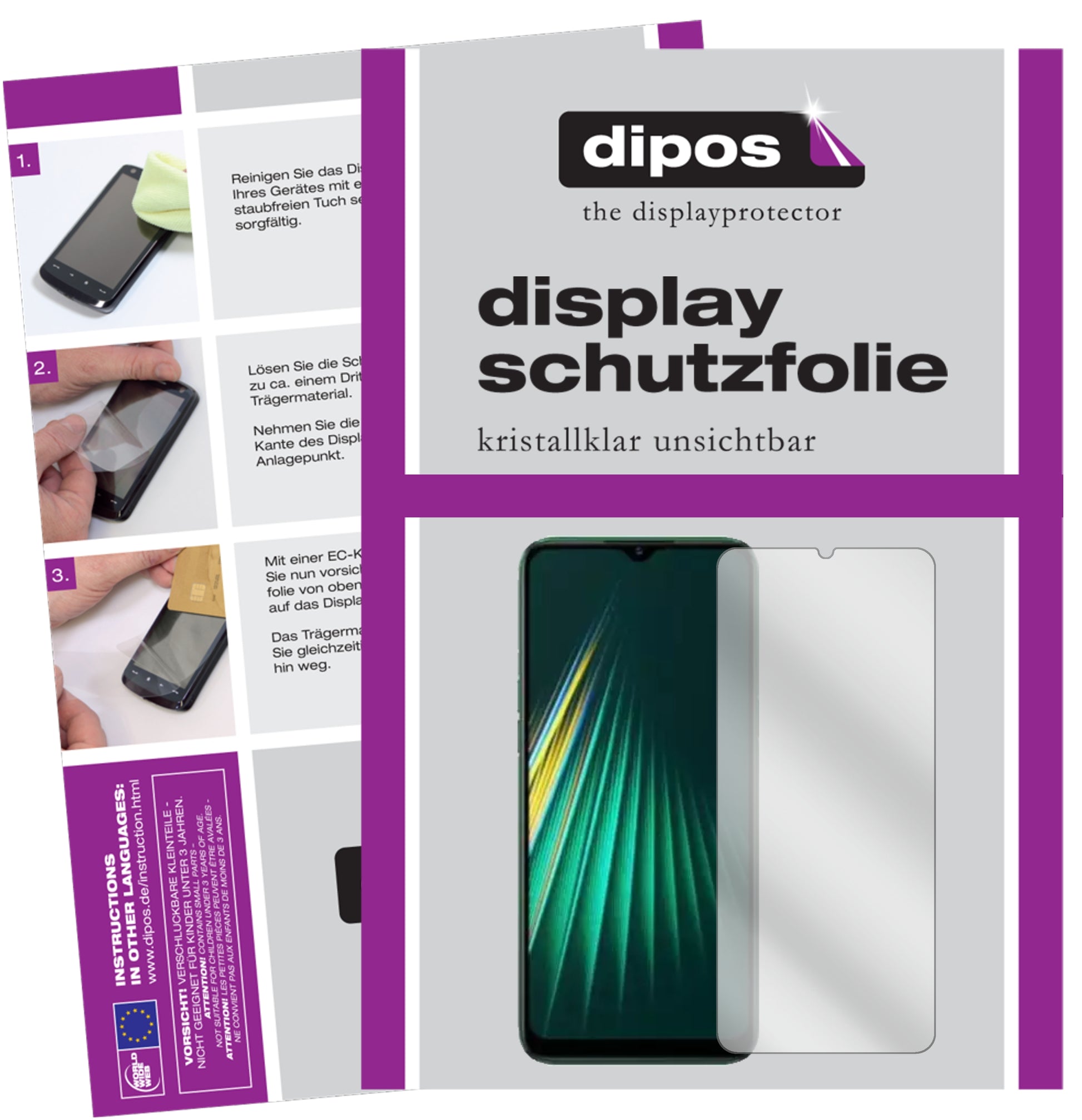 Klare Displayschutzfolie von dipos passend für Oppo Realme Narzo 10A, präziser Zuschnitt und blasenfrei montiert