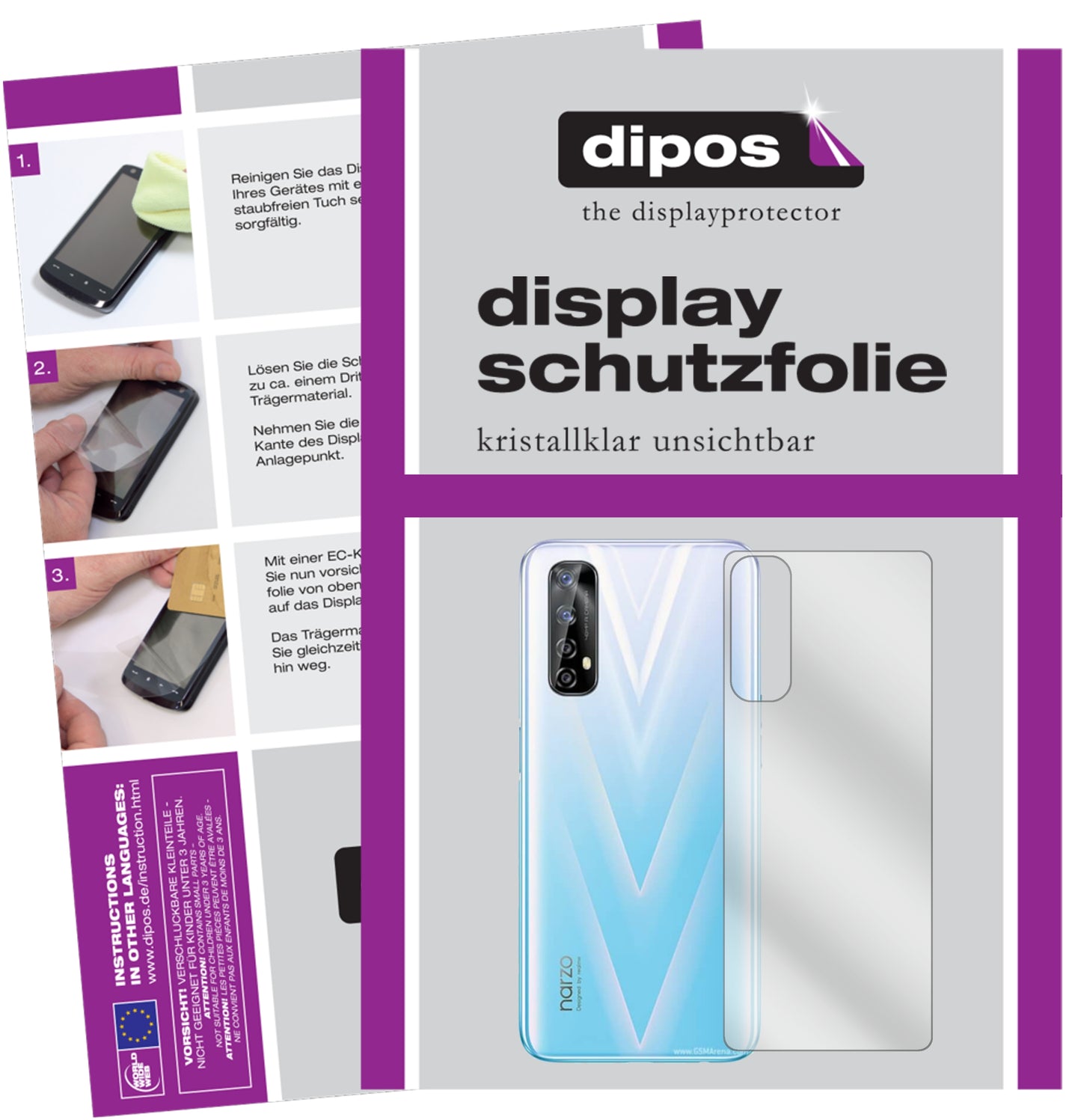 Klare Displayschutzfolie von dipos passend für Oppo Realme Narzo 20 Pro Rückseite, präziser Zuschnitt und blasenfrei montiert