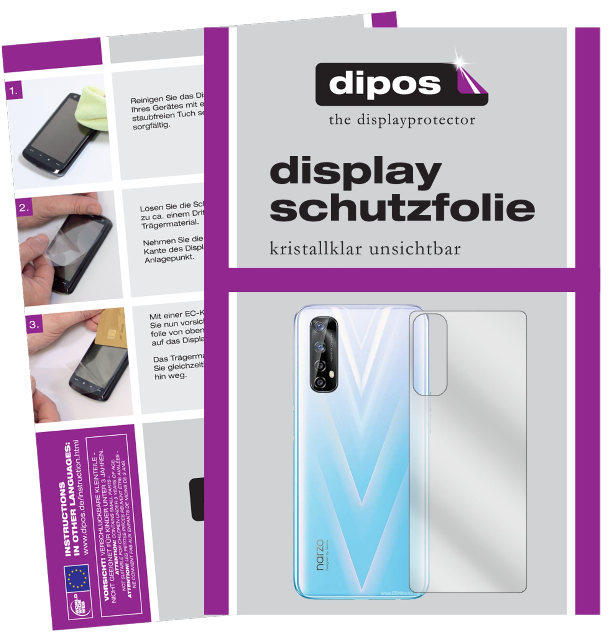 Klare Displayschutzfolie von dipos passend für Oppo Realme Narzo 20 Pro Rückseite, präziser Zuschnitt und blasenfrei montiert