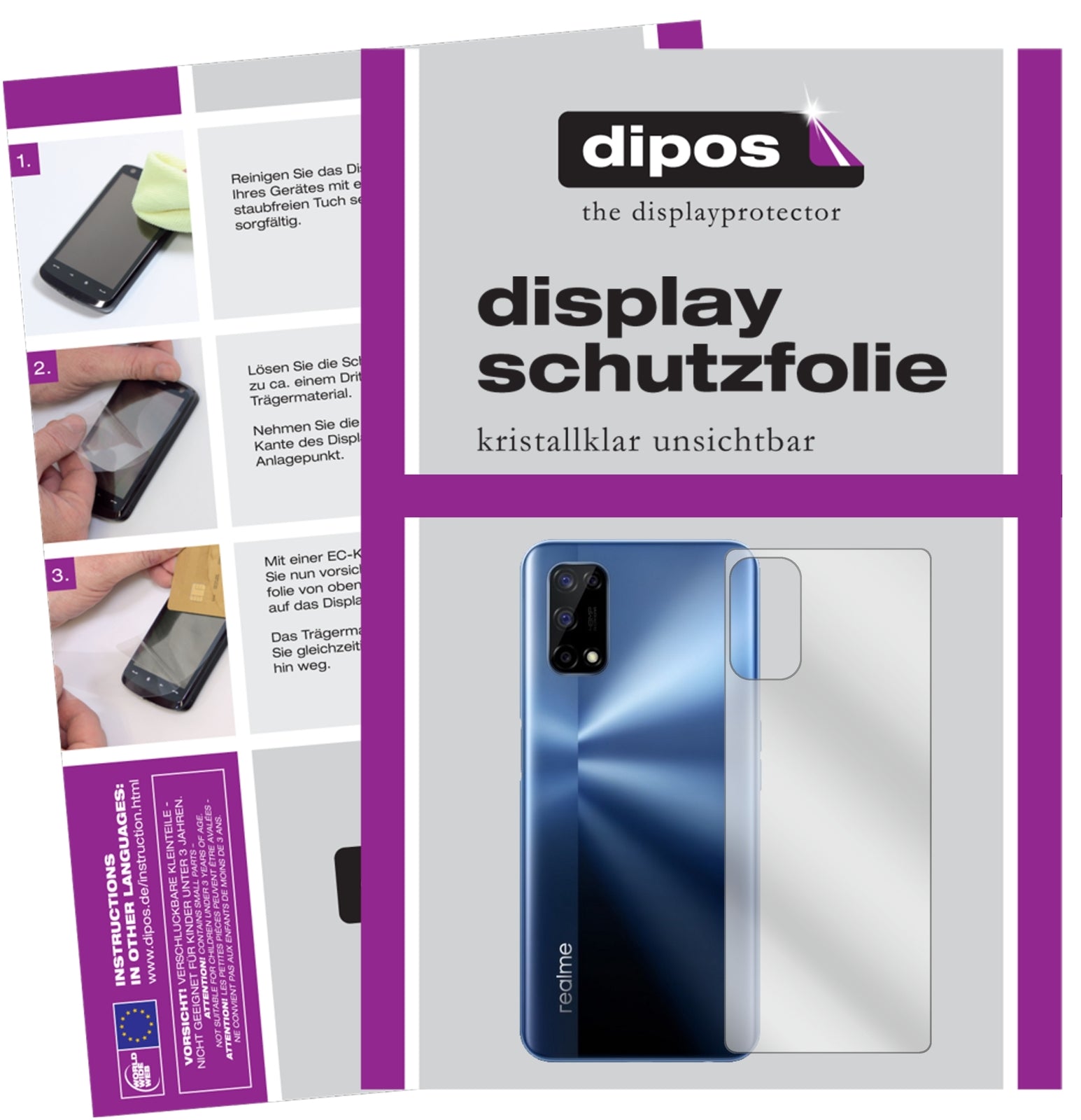 Klare Displayschutzfolie von dipos passend für Oppo Realme V5 5G Rückseite, präziser Zuschnitt und blasenfrei montiert