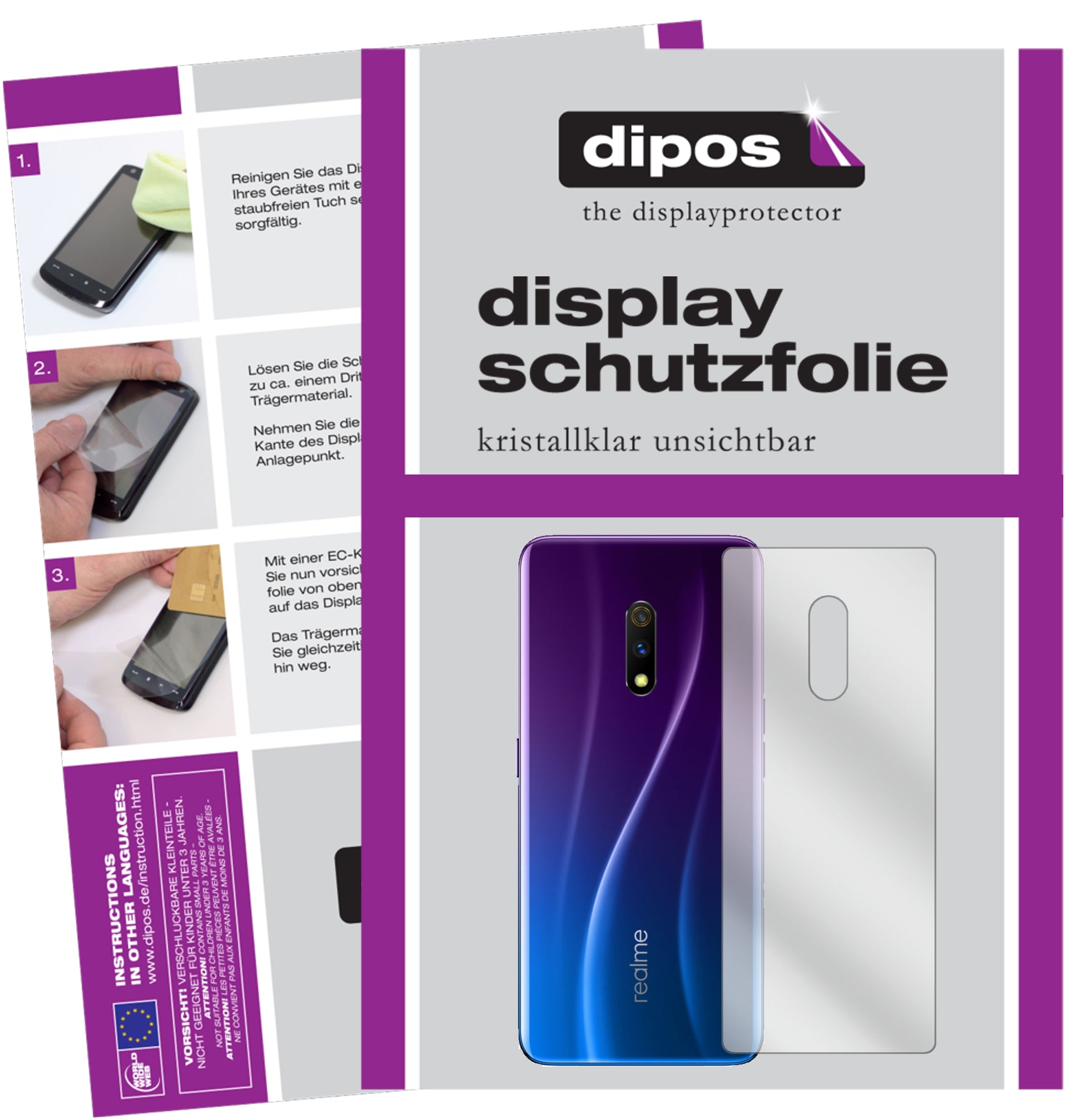 Klare Displayschutzfolie von dipos passend für Oppo Realme X Master Edition Rückseite, präziser Zuschnitt und blasenfrei montiert