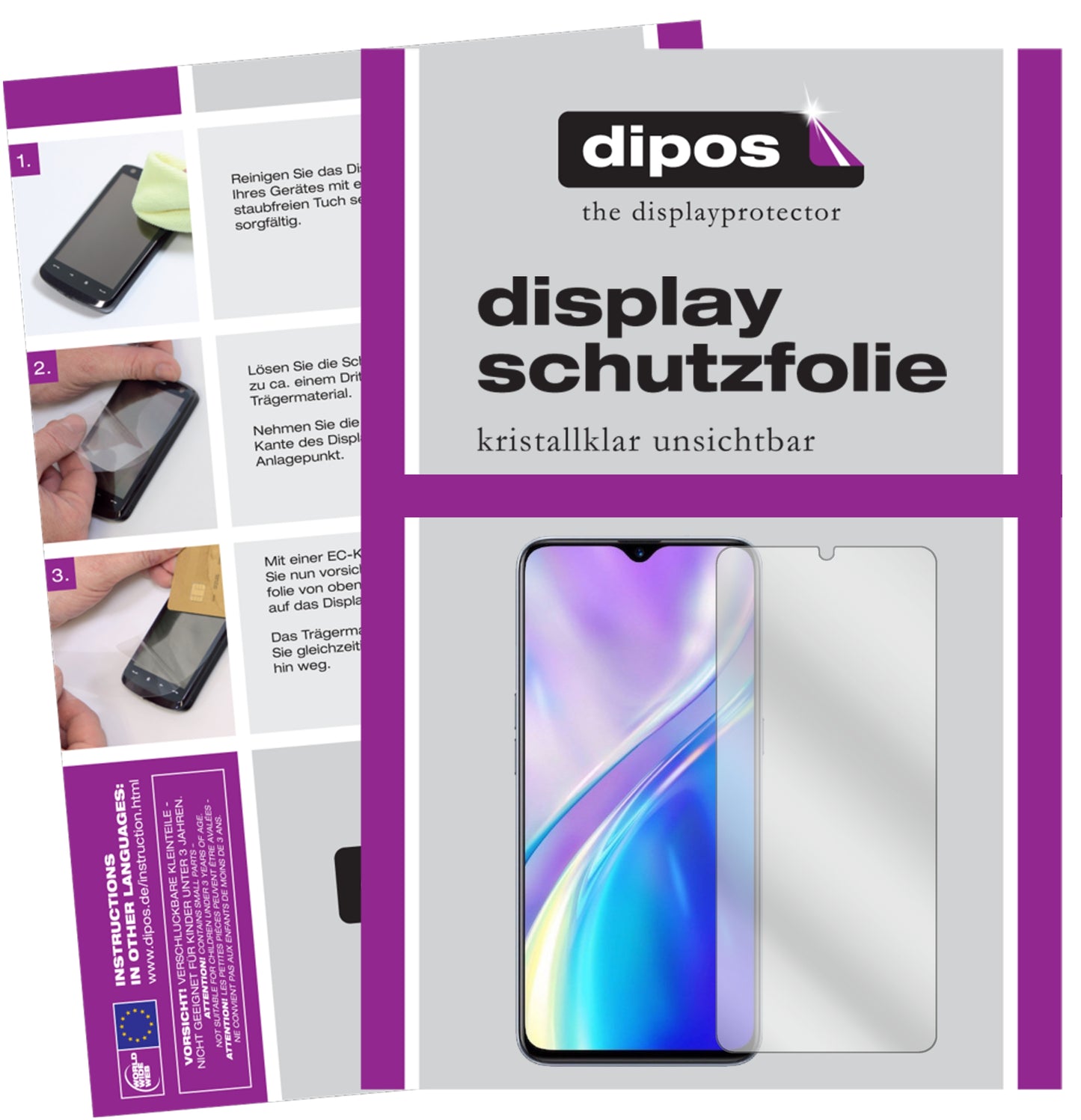 Klare Displayschutzfolie von dipos passend für Oppo Realme XT, präziser Zuschnitt und blasenfrei montiert