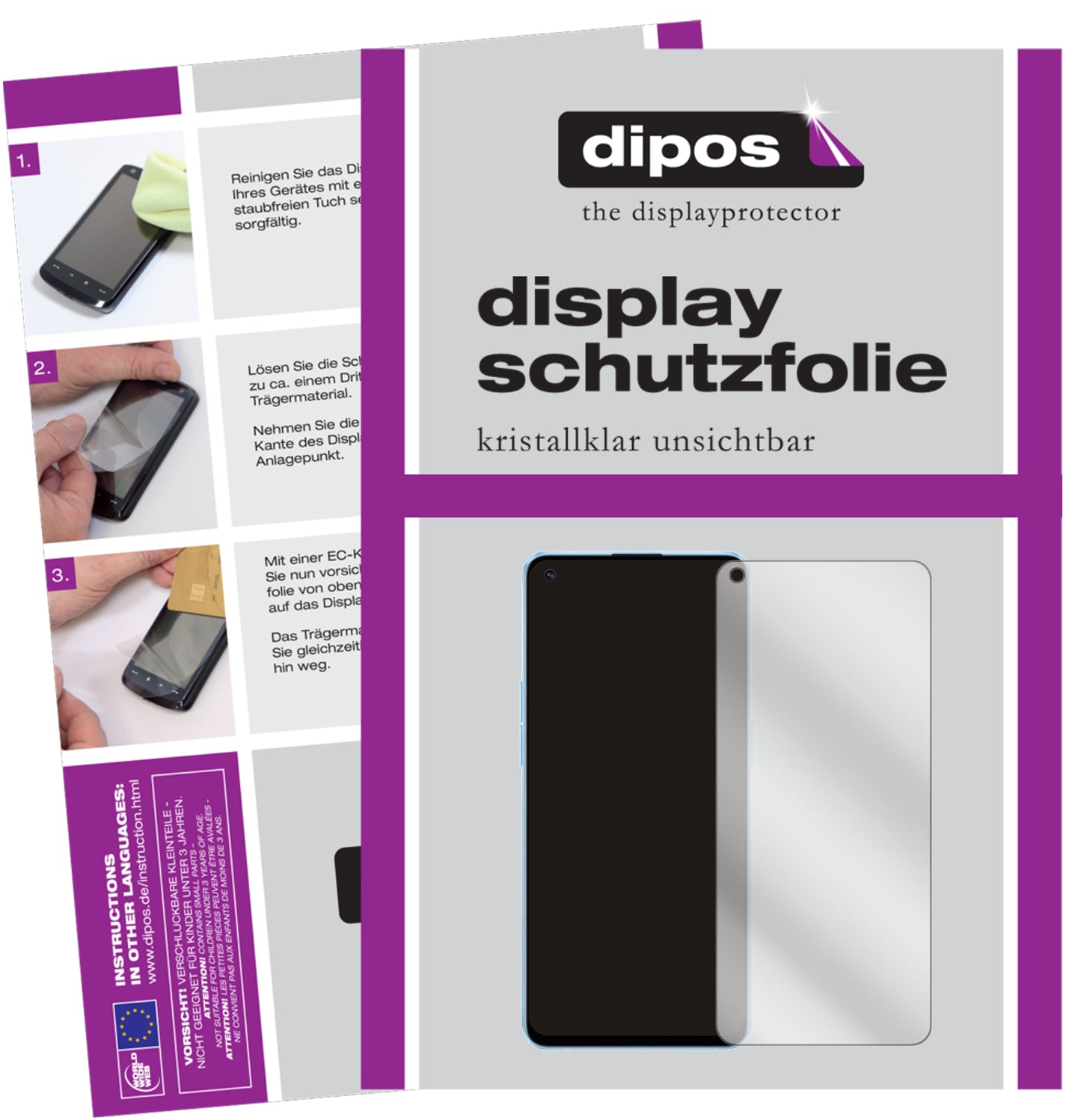 Klare Displayschutzfolie von dipos passend für Oppo Reno 7 Pro, präziser Zuschnitt und blasenfrei montiert