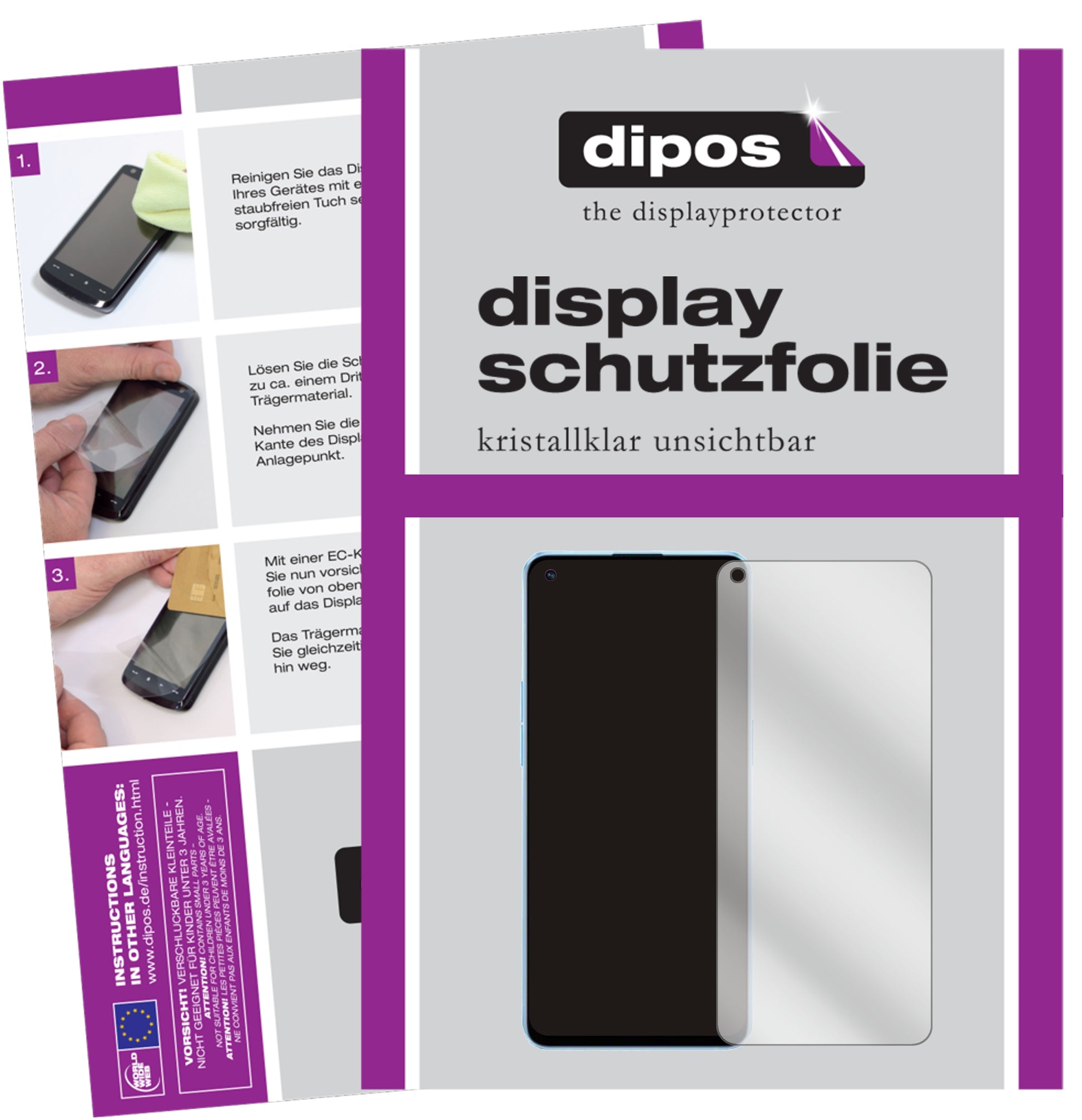 Klare Displayschutzfolie von dipos passend für Oppo Reno 7 Pro, präziser Zuschnitt und blasenfrei montiert