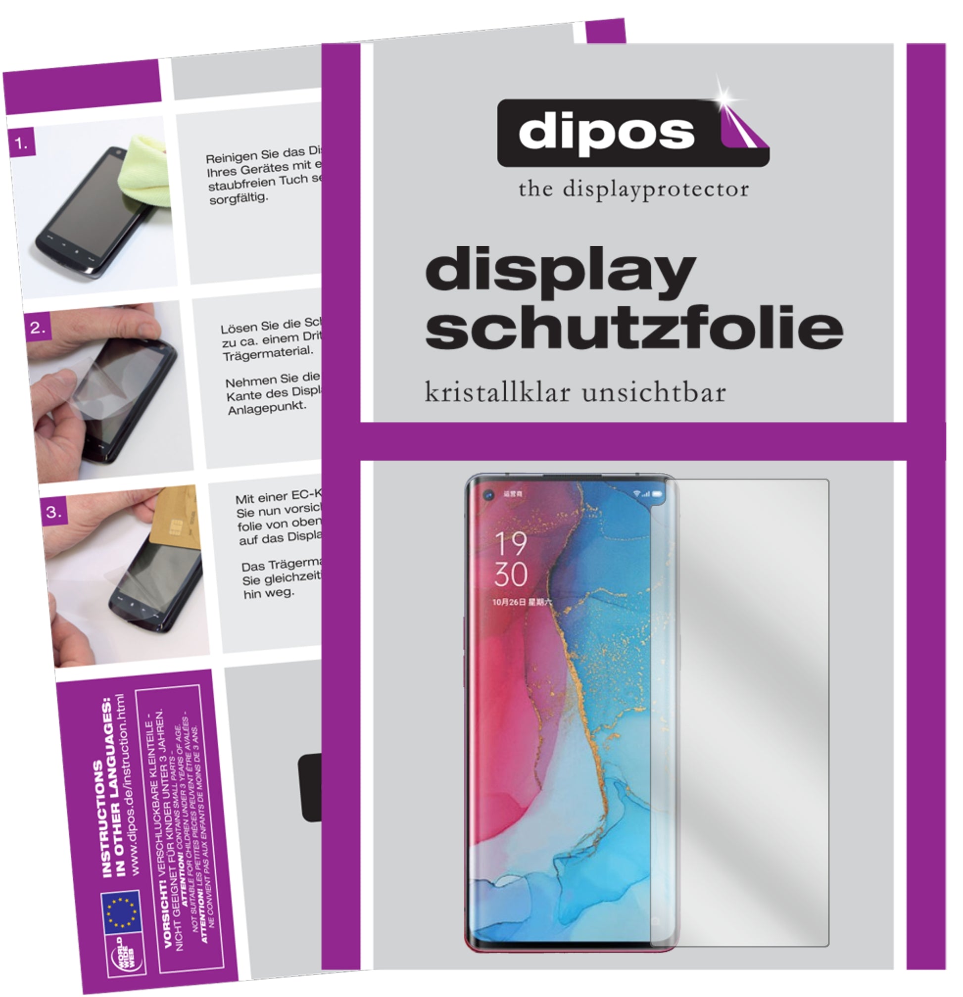 Klare Displayschutzfolie von dipos passend für Oppo Reno3 Pro 5G, präziser Zuschnitt und blasenfrei montiert