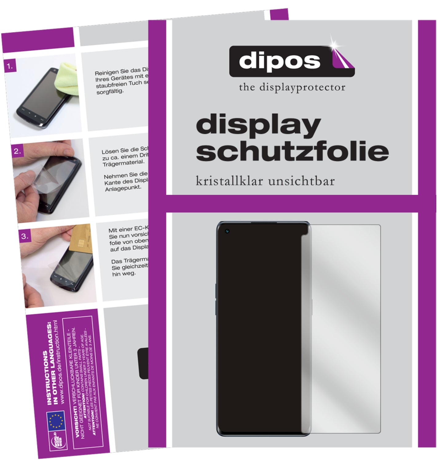 Klare Displayschutzfolie von dipos passend für Oppo Reno6 Pro, präziser Zuschnitt und blasenfrei montiert