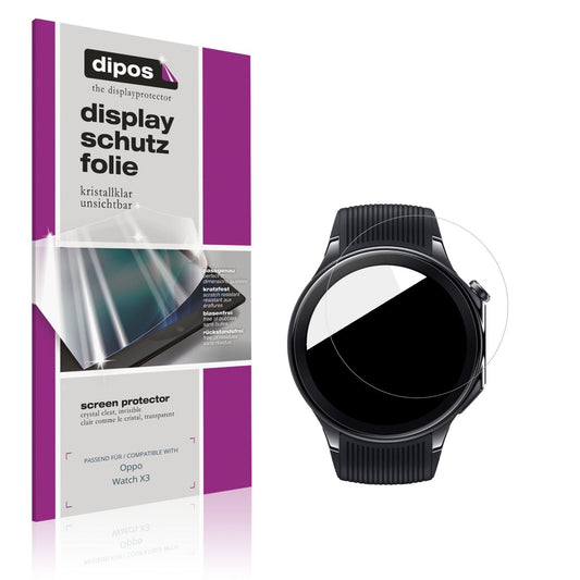 Klare Displayschutzfolie von dipos passend für Oppo Watch X3, präziser Zuschnitt und blasenfrei montiert