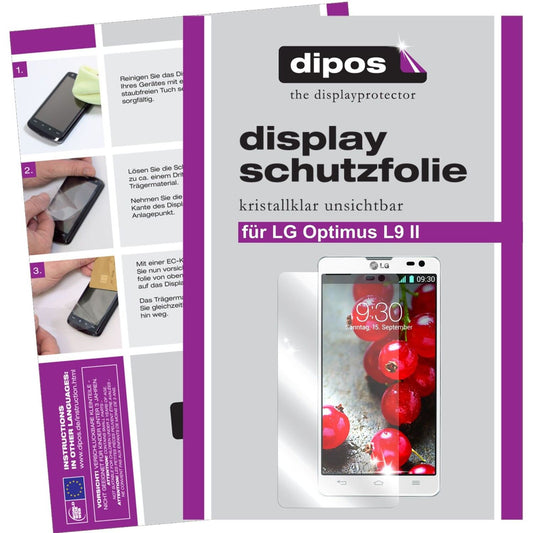 Klare Displayschutzfolie von dipos passend für Optimus L9 2 LG, präziser Zuschnitt und blasenfrei montiert