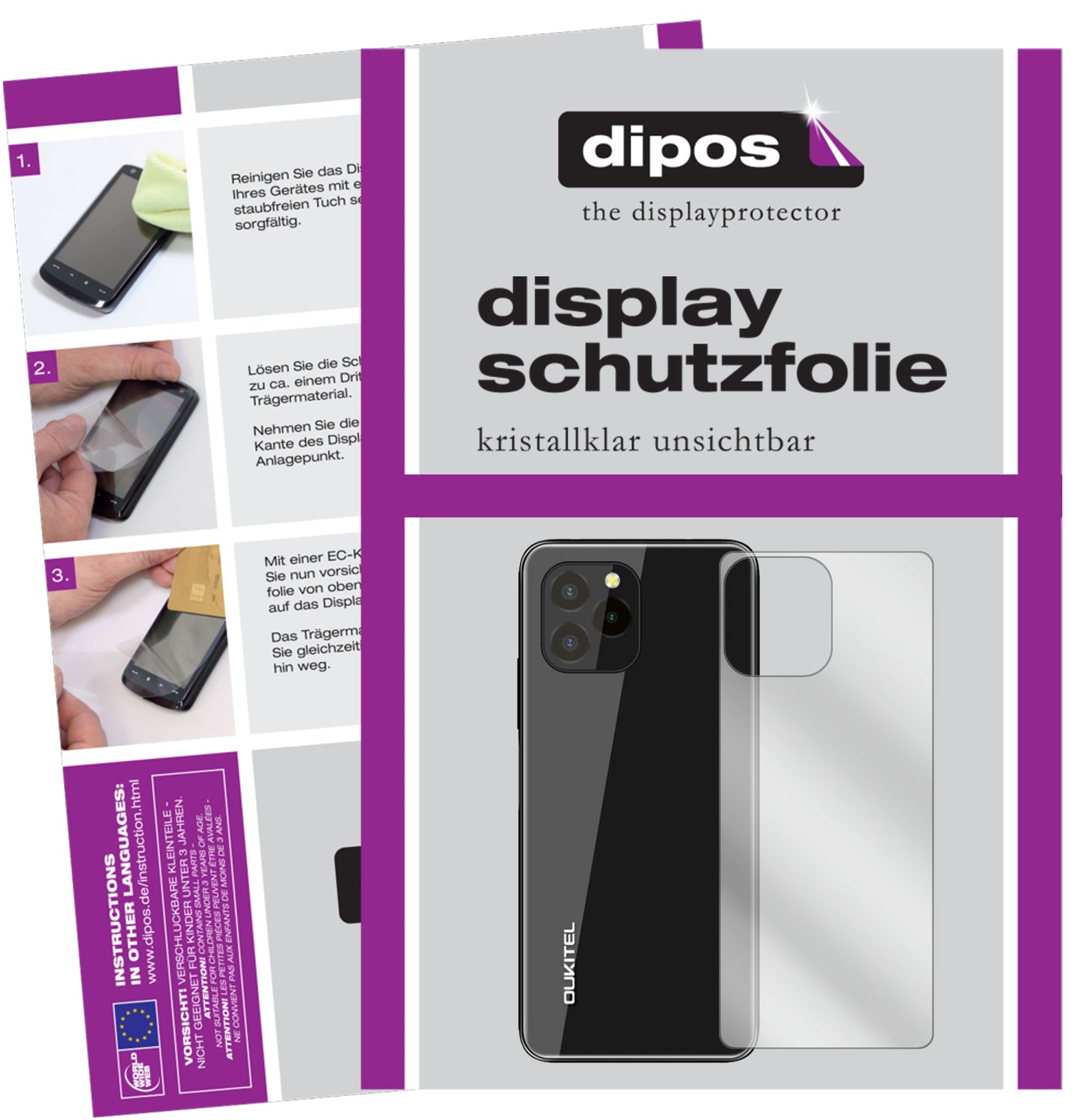 Klare Displayschutzfolie von dipos passend für Oukitel C21 Pro Rückseite, präziser Zuschnitt und blasenfrei montiert