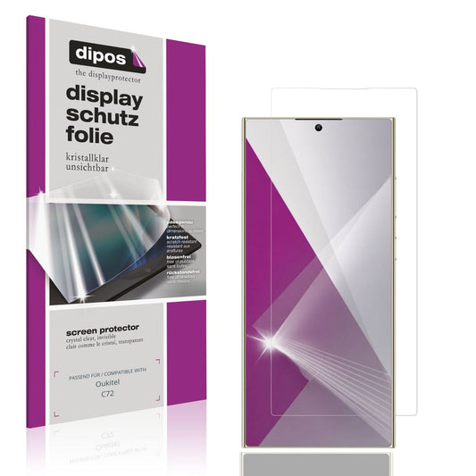 Klare Displayschutzfolie von dipos passend für Oukitel C72, präziser Zuschnitt und blasenfrei montiert