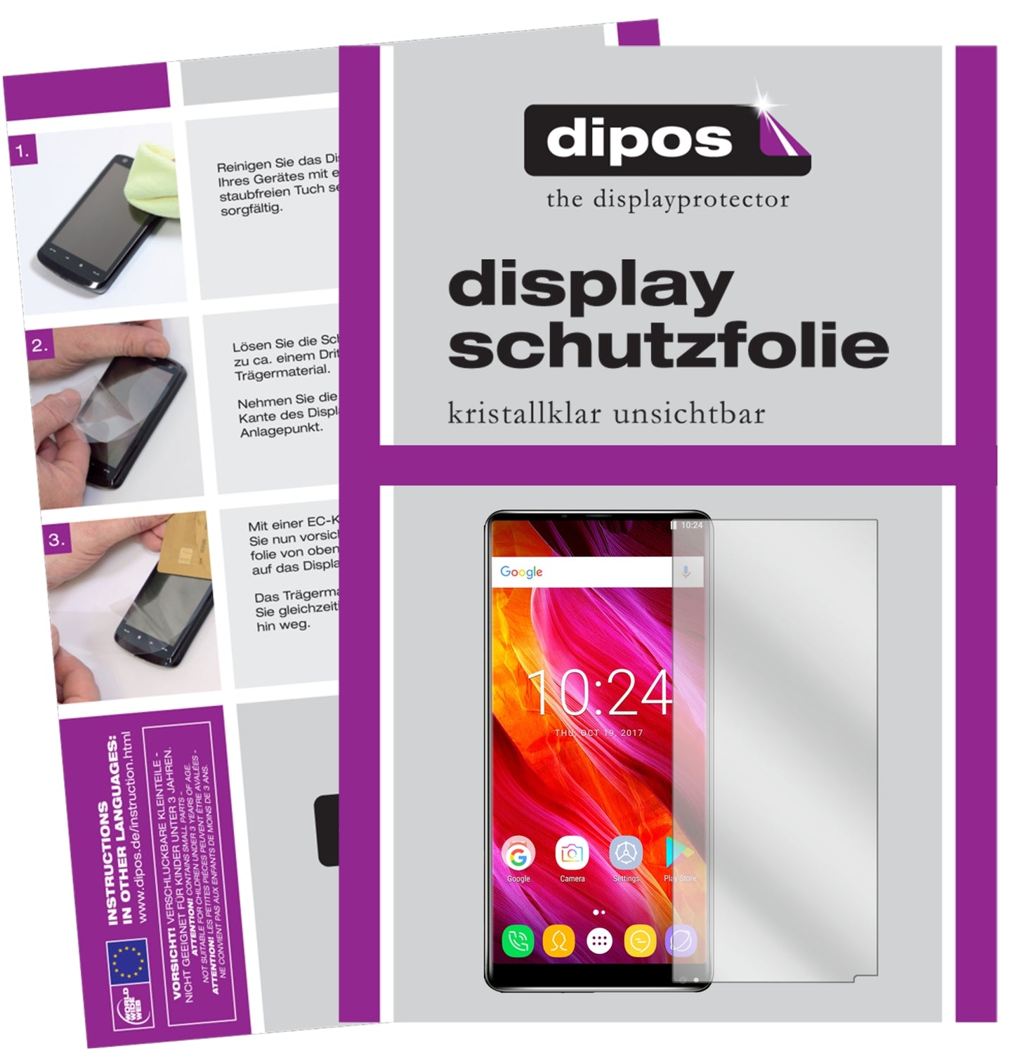 Klare Displayschutzfolie von dipos passend für Oukitel Mix 2, präziser Zuschnitt und blasenfrei montiert