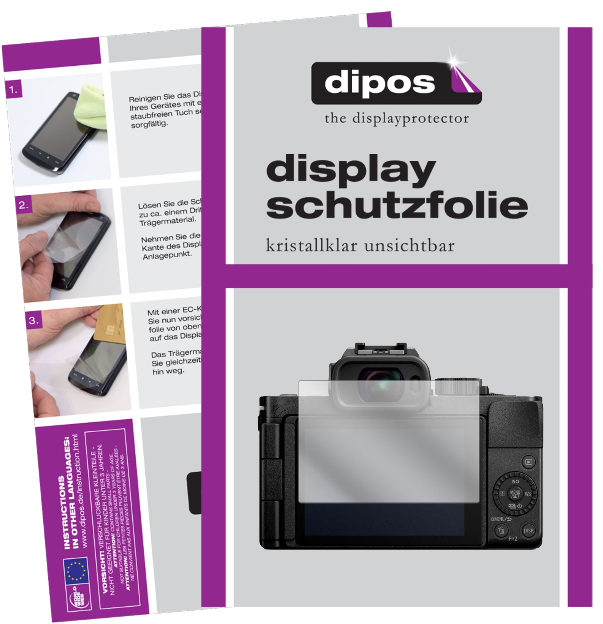 Klare Displayschutzfolie von dipos passend für Panasonic Lumix DC-G110, präziser Zuschnitt und blasenfrei montiert