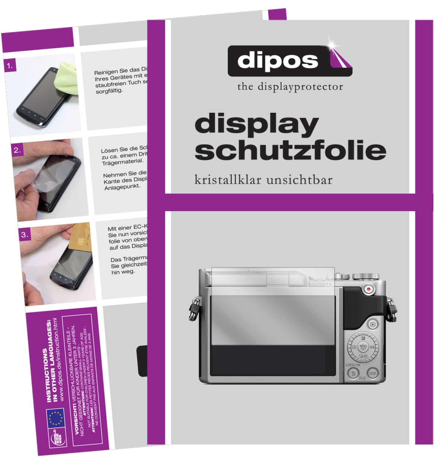 Klare Displayschutzfolie von dipos passend für Panasonic Lumix DC-GX880, präziser Zuschnitt und blasenfrei montiert