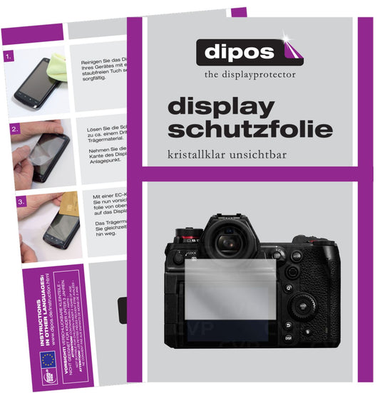 Klare Displayschutzfolie von dipos passend für Panasonic Lumix DC-S1H, präziser Zuschnitt und blasenfrei montiert