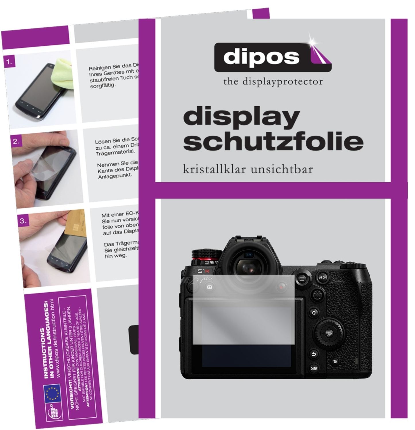 Klare Displayschutzfolie von dipos passend für Panasonic Lumix S1, präziser Zuschnitt und blasenfrei montiert