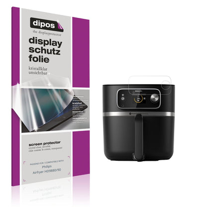 Klare Displayschutzfolie von dipos passend für Philips Airfryer HD9880/90, präziser Zuschnitt und blasenfrei montiert