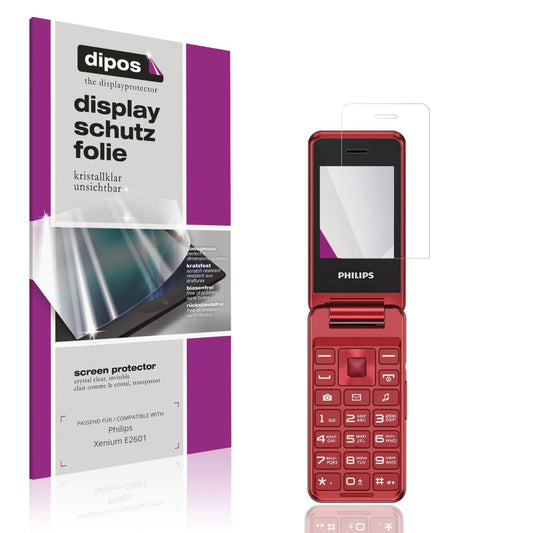 Klare Displayschutzfolie von dipos passend für Philips Xenium E2601, präziser Zuschnitt und blasenfrei montiert
