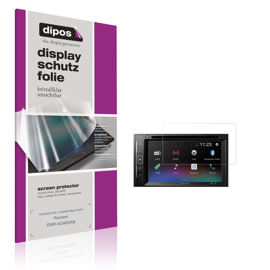 Klare Displayschutzfolie von dipos passend für Pioneer DMH-A240DAB, präziser Zuschnitt und blasenfrei montiert