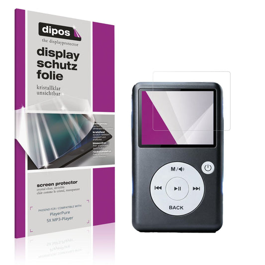 Klare Displayschutzfolie von dipos passend für PlayerPure 5X MP3-Player, präziser Zuschnitt und blasenfrei montiert