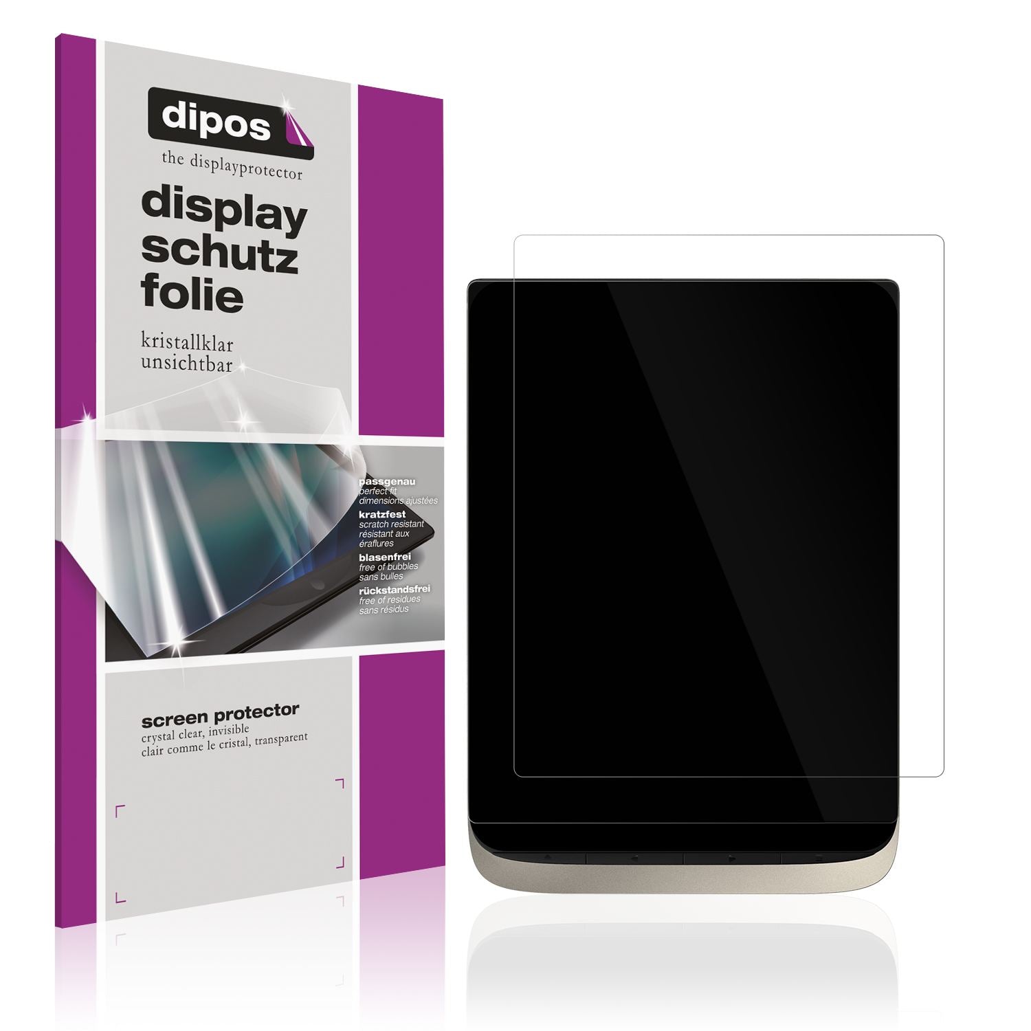 Klare Displayschutzfolie von dipos passend für PocketBook InkPad Color 3, präziser Zuschnitt und blasenfrei montiert