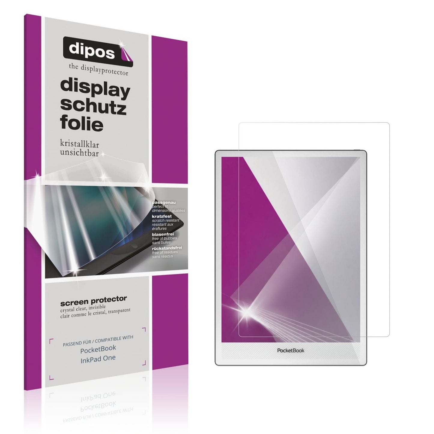 Klare Displayschutzfolie von dipos passend für PocketBook InkPad One, präziser Zuschnitt und blasenfrei montiert