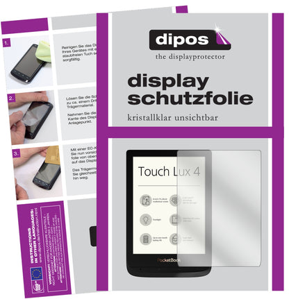 Klare Displayschutzfolie von dipos passend für PocketBook Touch Lux 4, präziser Zuschnitt und blasenfrei montiert