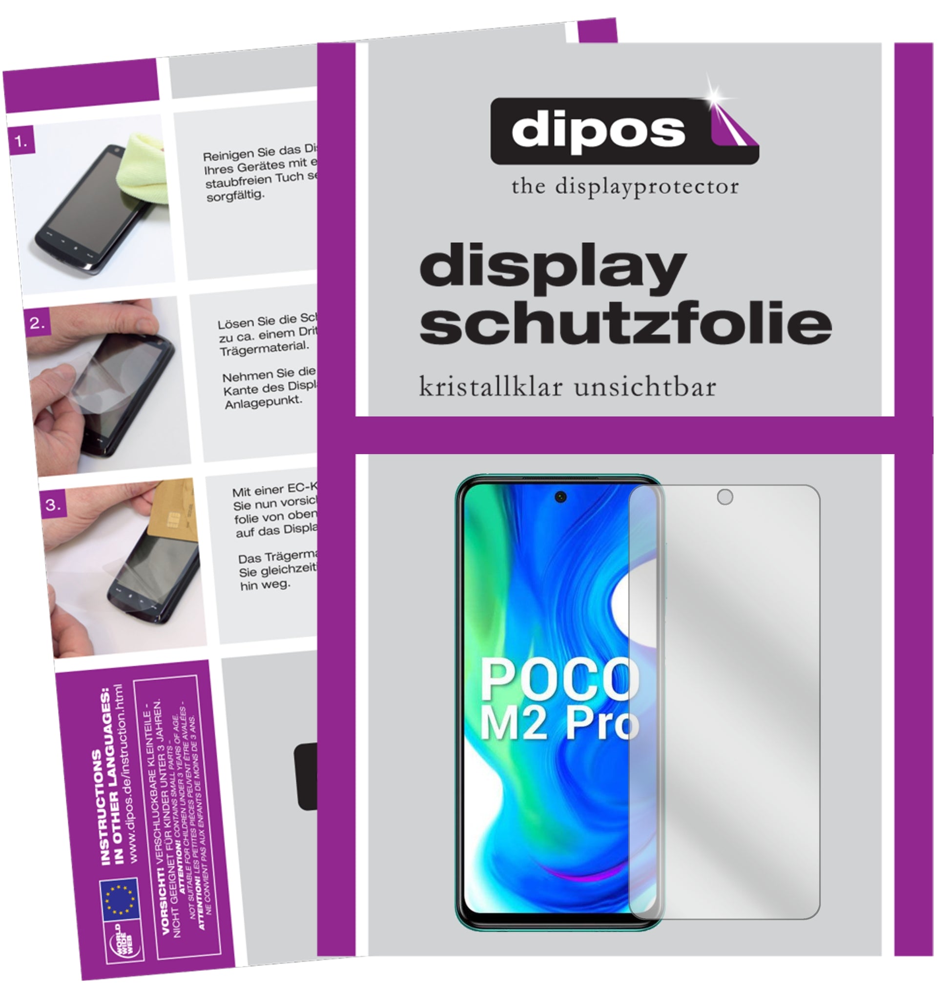 Klare Displayschutzfolie von dipos passend für Poco M2 Pro, präziser Zuschnitt und blasenfrei montiert