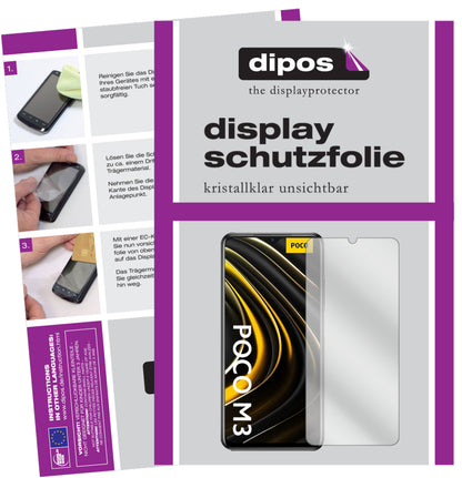 Klare Displayschutzfolie von dipos passend für Poco M3, präziser Zuschnitt und blasenfrei montiert