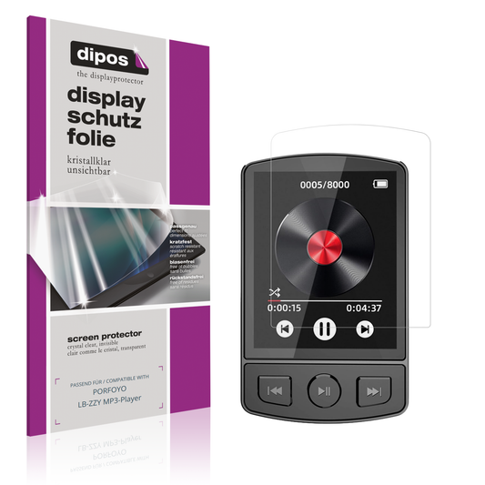 Klare Displayschutzfolie von dipos passend für PORFOYO LB-ZZY MP3-Player, präziser Zuschnitt und blasenfrei montiert