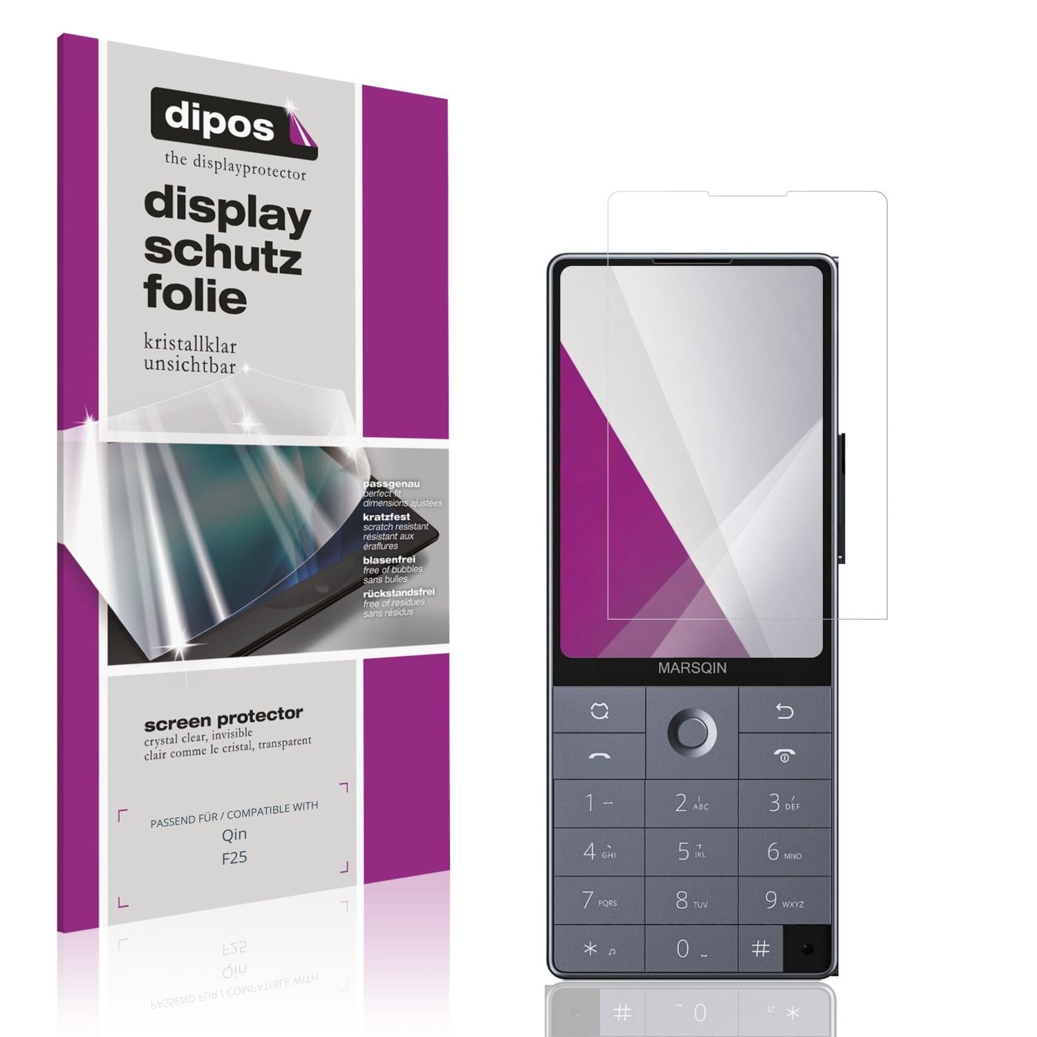 Klare Displayschutzfolie von dipos passend für Qin F25, präziser Zuschnitt und blasenfrei montiert