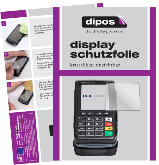 Klare Displayschutzfolie von dipos passend für REA CARD T8 flex Terminal, präziser Zuschnitt und blasenfrei montiert