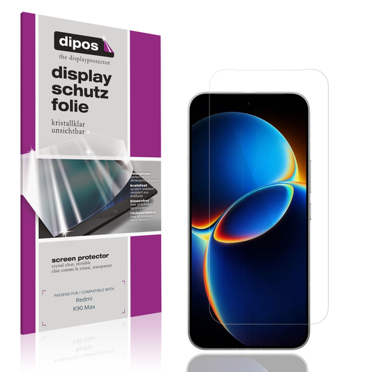 Klare Displayschutzfolie von dipos passend für Redmi K90 Max, präziser Zuschnitt und blasenfrei montiert