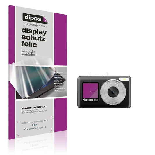 Klare Displayschutzfolie von dipos passend für Rollei Compactline Pocket Aussenseite, präziser Zuschnitt und blasenfrei montiert
