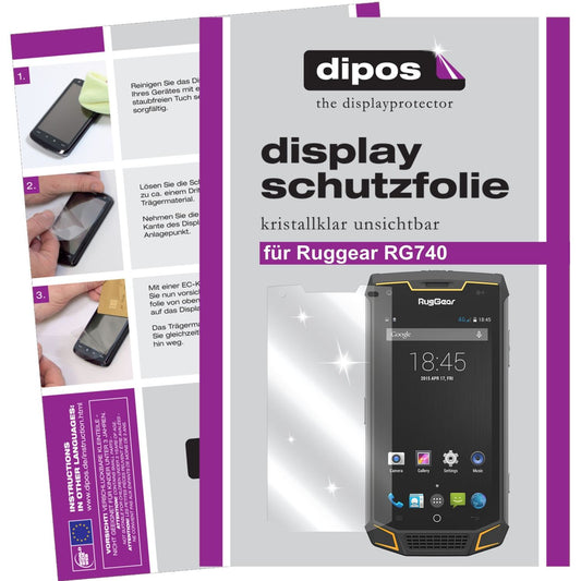 Klare Displayschutzfolie von dipos passend für Ruggear RG740, präziser Zuschnitt und blasenfrei montiert
