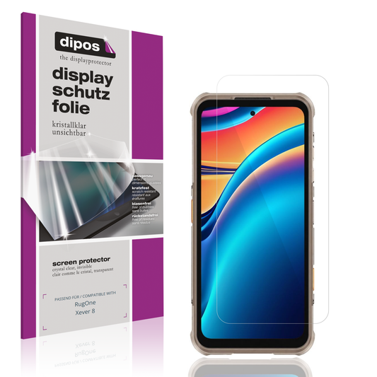 Klare Displayschutzfolie von dipos passend für RugOne Xever 8, präziser Zuschnitt und blasenfrei montiert