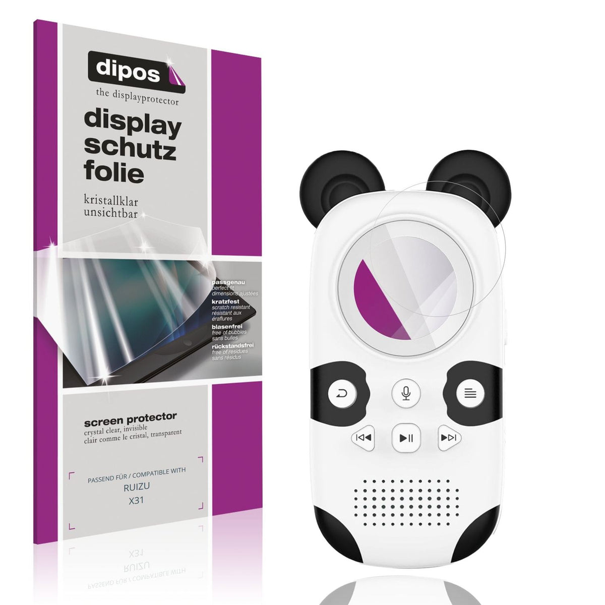 Klare Displayschutzfolie von dipos passend für RUIZU X31, präziser Zuschnitt und blasenfrei montiert