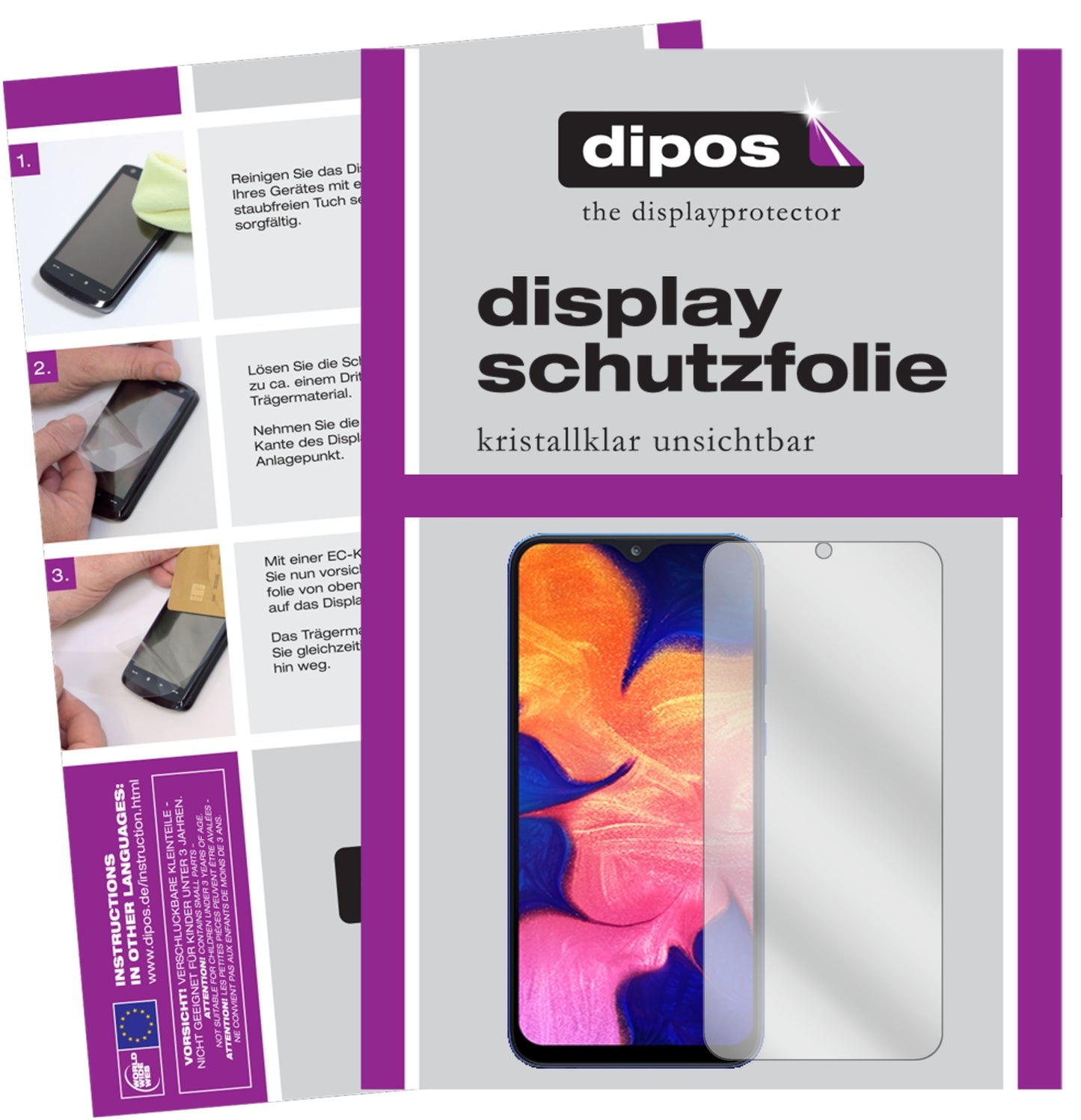 Klare Displayschutzfolie von dipos passend für Samsung Galaxy A10, präziser Zuschnitt und blasenfrei montiert