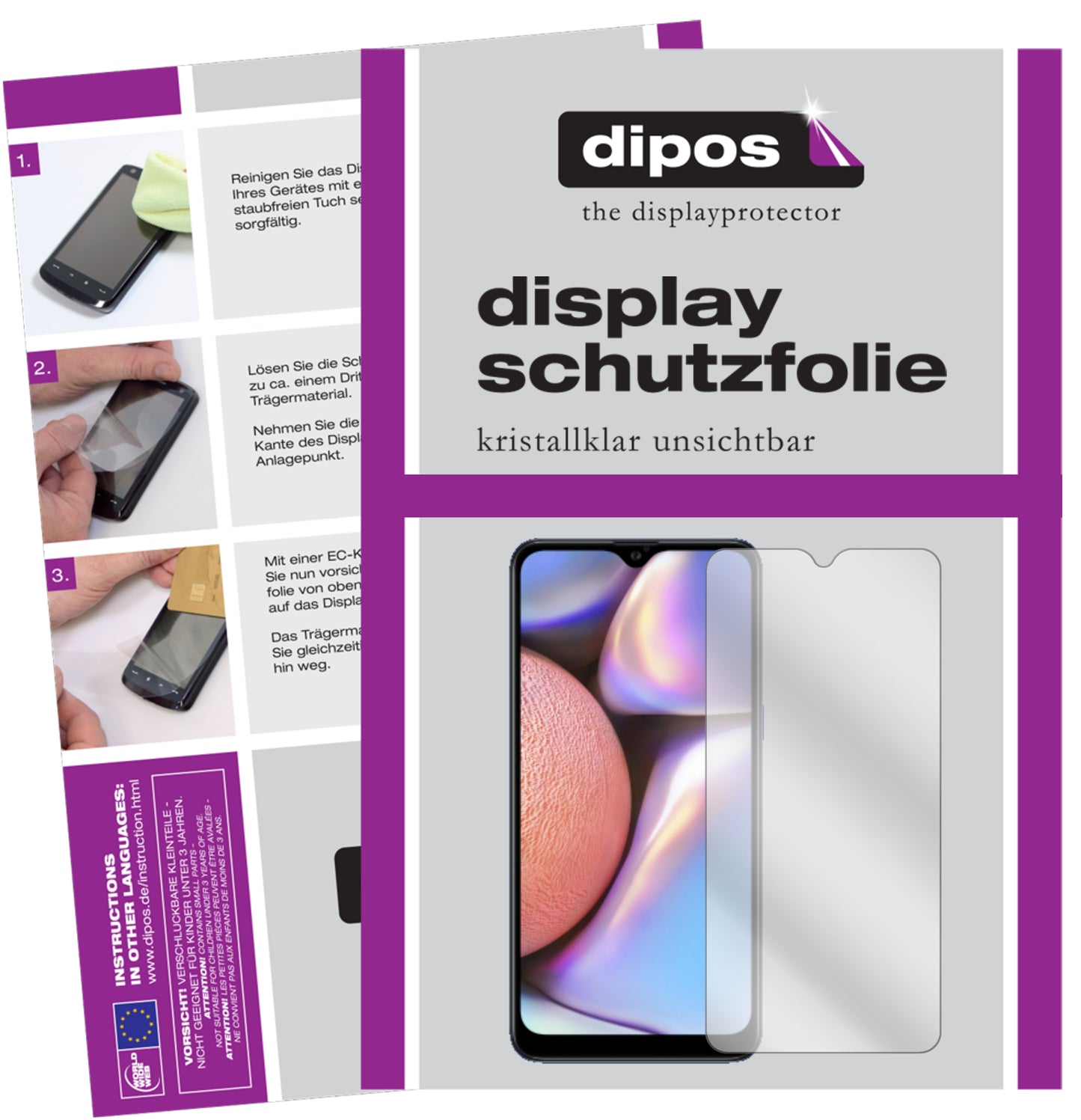 Klare Displayschutzfolie von dipos passend für Samsung Galaxy A10s, präziser Zuschnitt und blasenfrei montiert