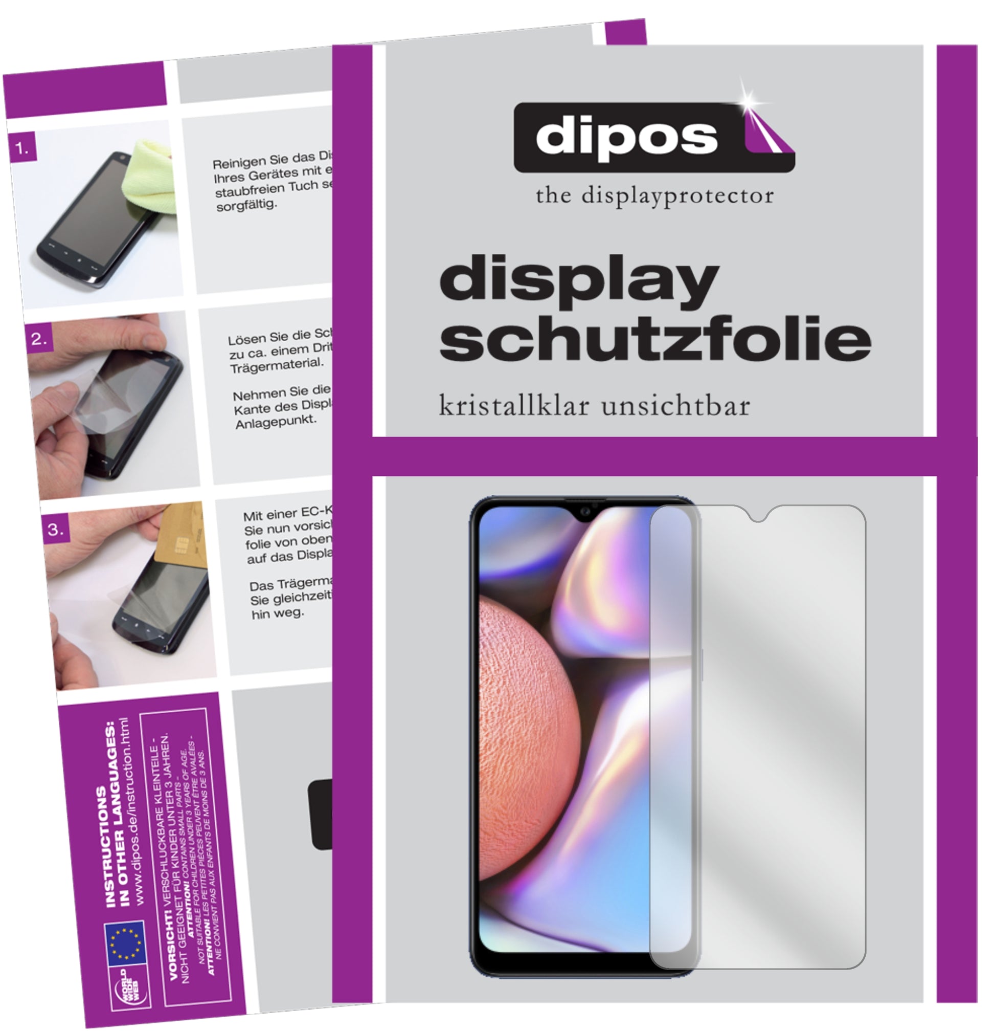 Klare Displayschutzfolie von dipos passend für Samsung Galaxy A10s, präziser Zuschnitt und blasenfrei montiert