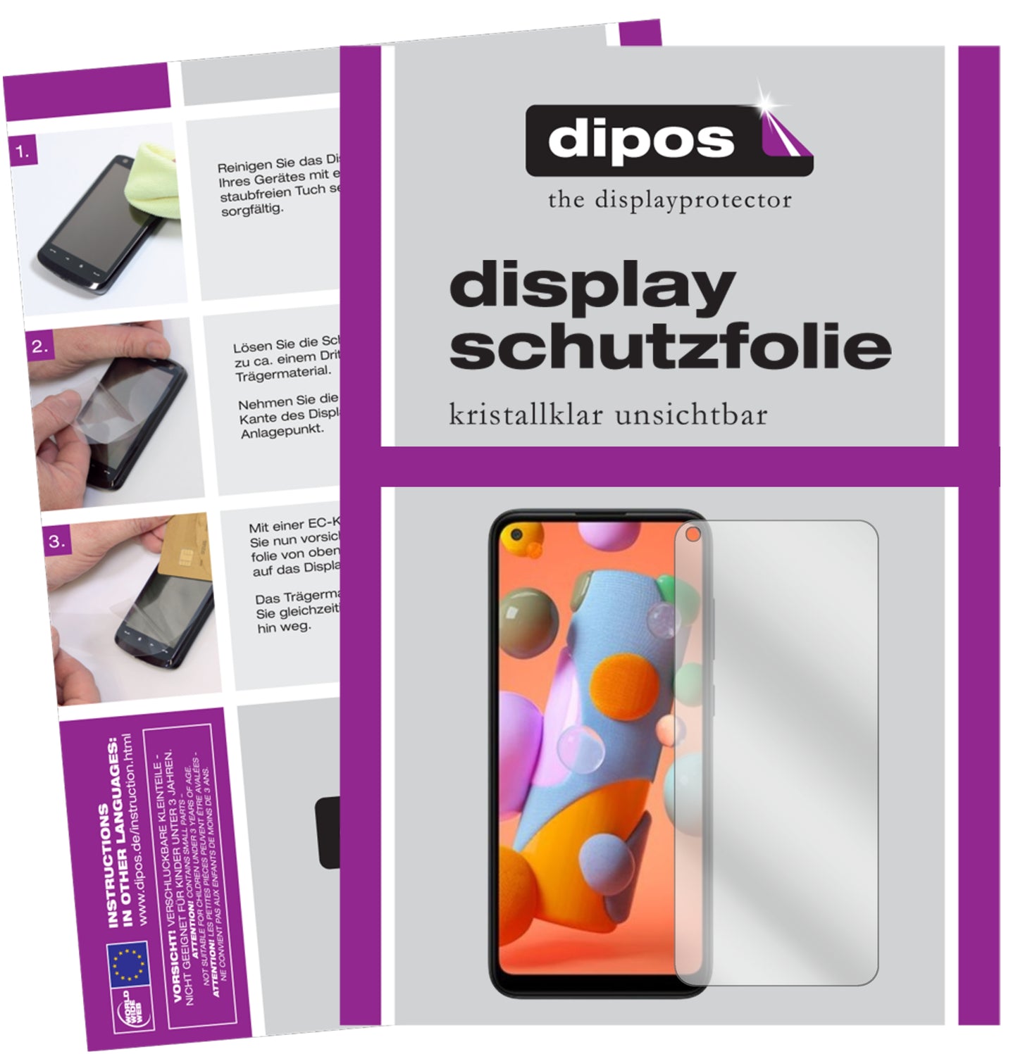 Klare Displayschutzfolie von dipos passend für Samsung Galaxy A12, präziser Zuschnitt und blasenfrei montiert