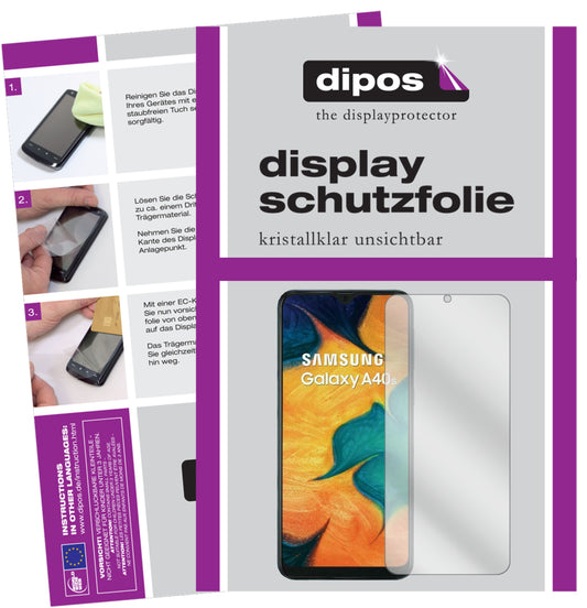 Klare Displayschutzfolie von dipos passend für Samsung Galaxy A40s, präziser Zuschnitt und blasenfrei montiert