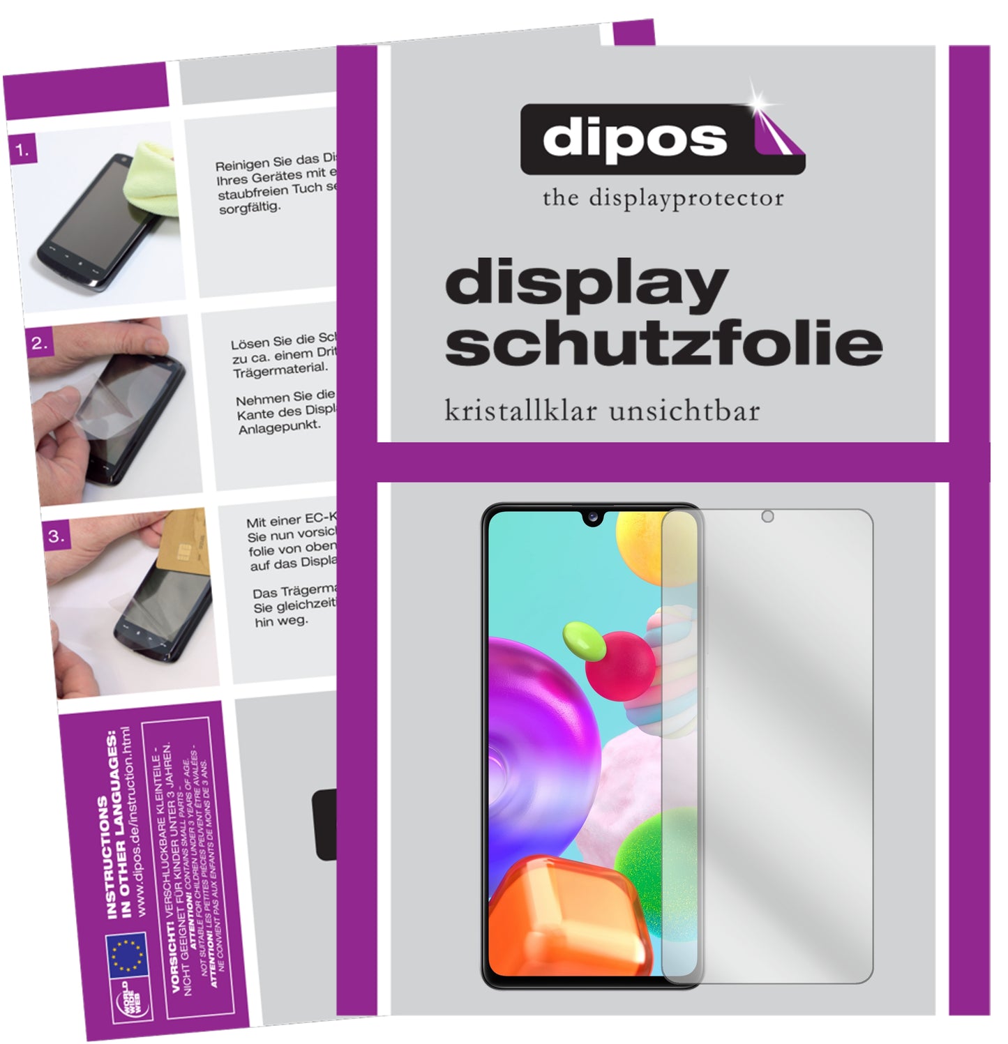 Klare Displayschutzfolie von dipos passend für Samsung Galaxy A41, präziser Zuschnitt und blasenfrei montiert