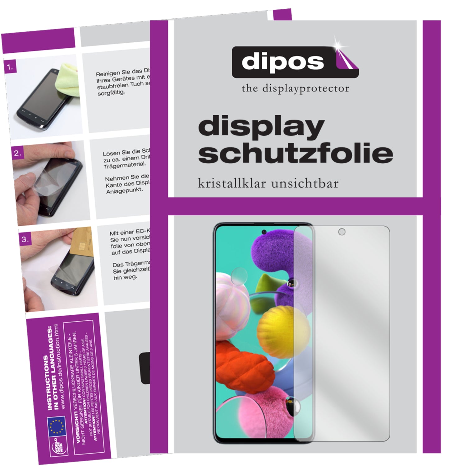 Klare Displayschutzfolie von dipos passend für Samsung Galaxy A51 5G, präziser Zuschnitt und blasenfrei montiert