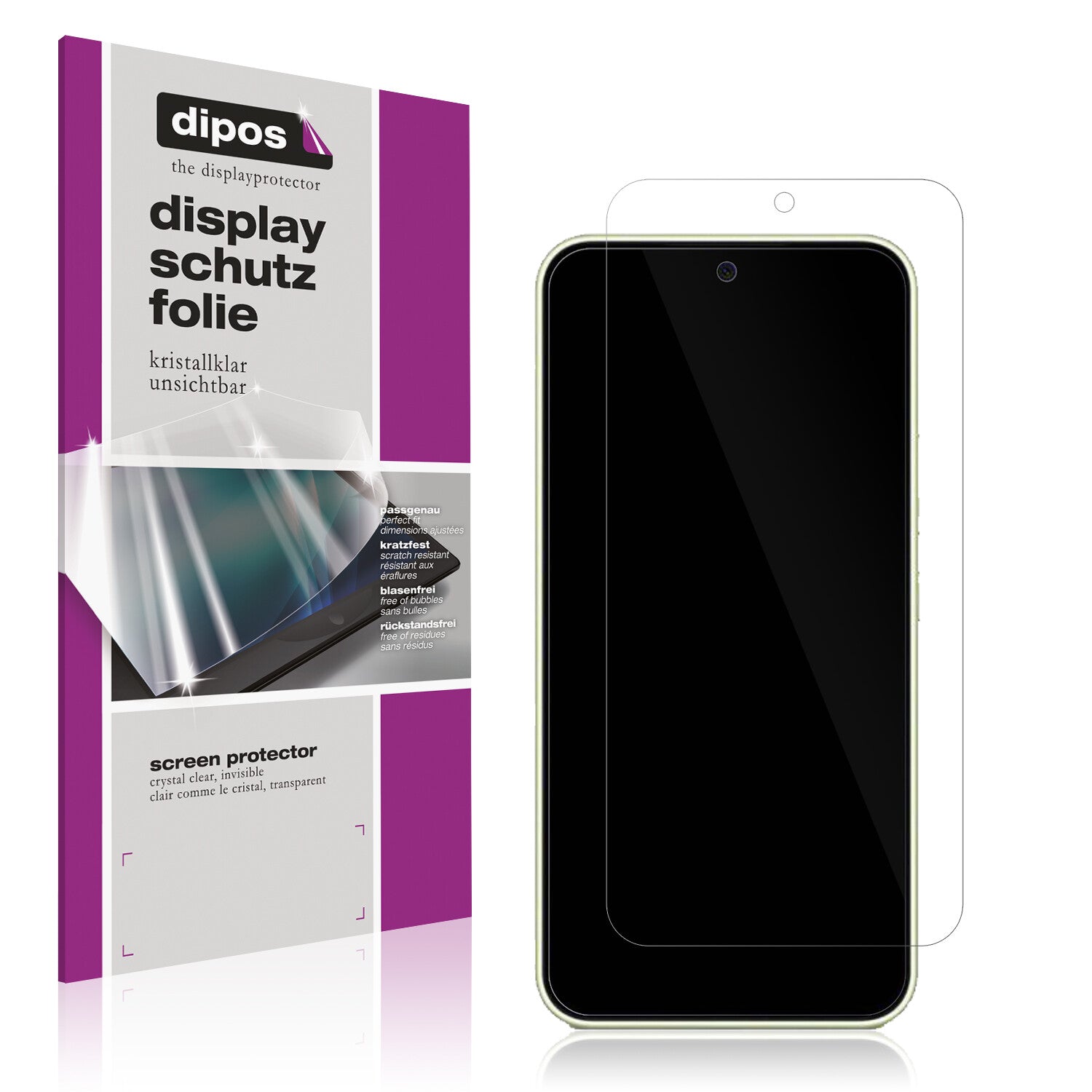 Klare Displayschutzfolie von dipos passend für Samsung Galaxy A54 5G, präziser Zuschnitt und blasenfrei montiert