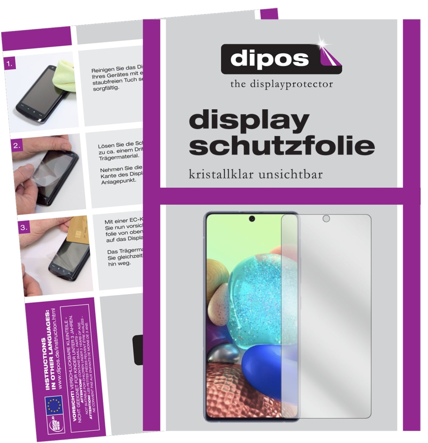 Klare Displayschutzfolie von dipos passend für Samsung Galaxy A71 5G, präziser Zuschnitt und blasenfrei montiert