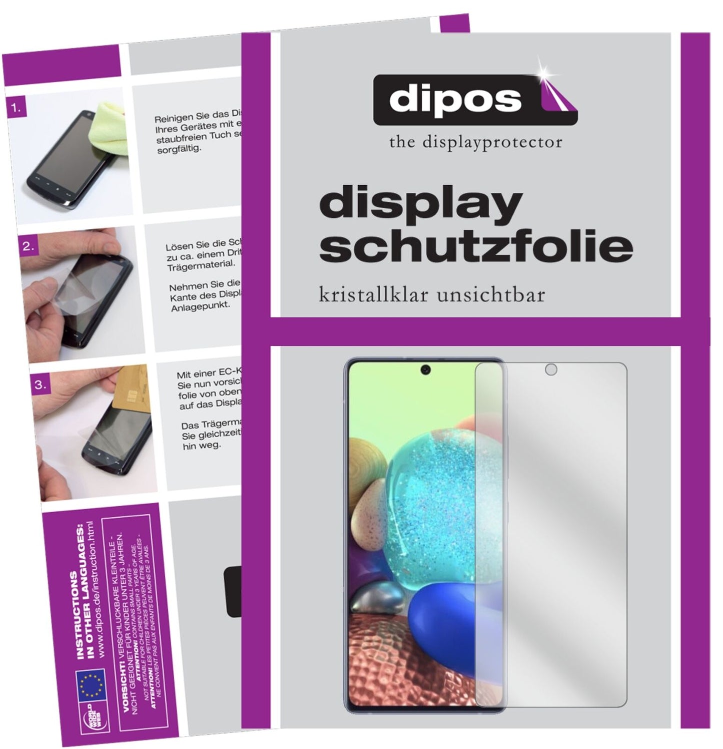 Klare Displayschutzfolie von dipos passend für Samsung Galaxy A71 5G, präziser Zuschnitt und blasenfrei montiert