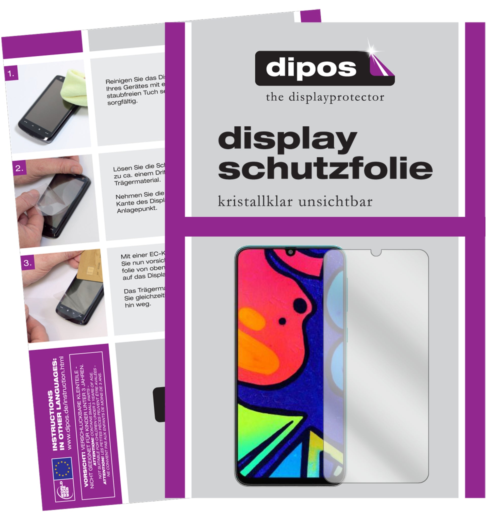 Klare Displayschutzfolie von dipos passend für Samsung Galaxy F41, präziser Zuschnitt und blasenfrei montiert