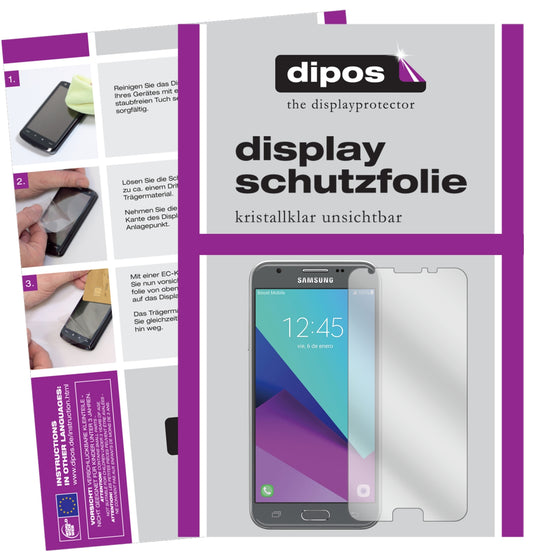 Klare Displayschutzfolie von dipos passend für Samsung Galaxy J3 2017, präziser Zuschnitt und blasenfrei montiert